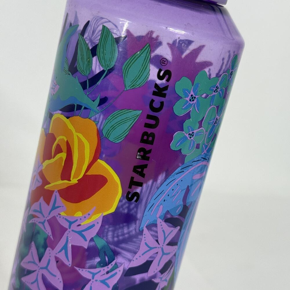 Starbucks Water Bottle 24 oz Tritan Purple Tropical Floral 710 mL Carry Loop 22
